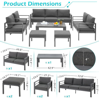 YODOLLA 7 Pieces Aluminum Patio Furniture Set, Dark Gray