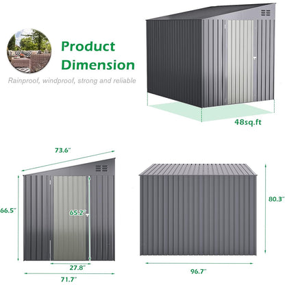 YODOLLA Outdoor 6' x 8' Metal Wall Side Lean to Storage Shed, Dark Gray