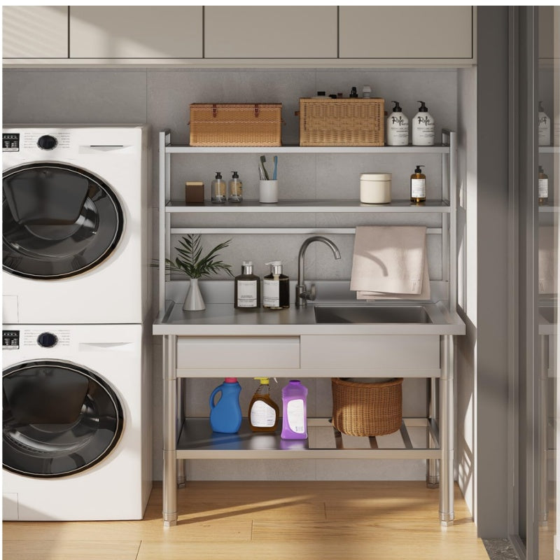 YODOLLA Stainless Steel Utility Sink with Shelves, Commercial Kitchen Sink