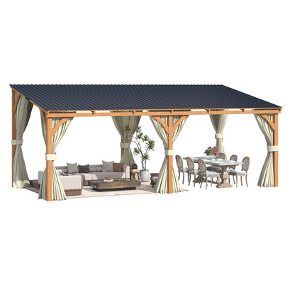 YODOLLA 20x10 Outdoor Wooden Pergola Gazebo with Curtains and Netting for Patio