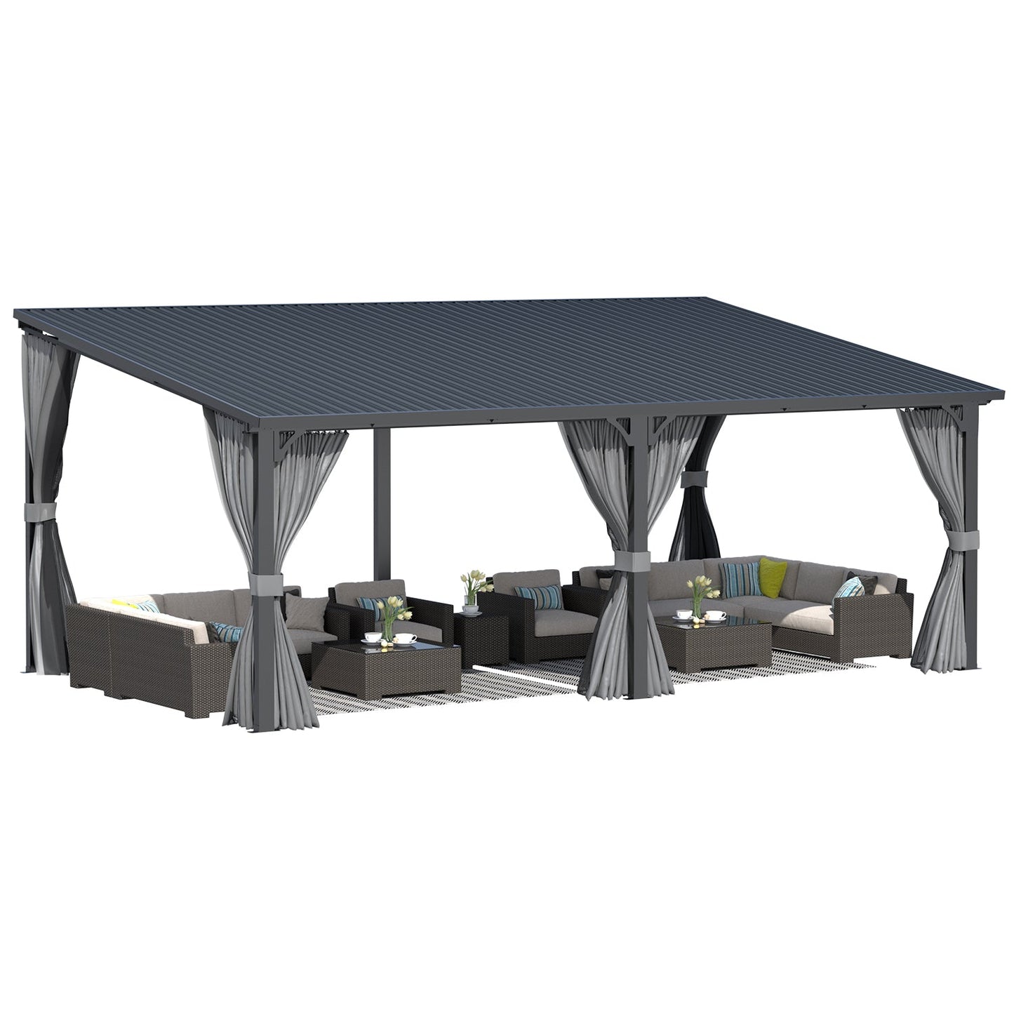 YODOLLA 20'x12' Gazebo Outdoor Hardtop Pergola with Curtain and Netting