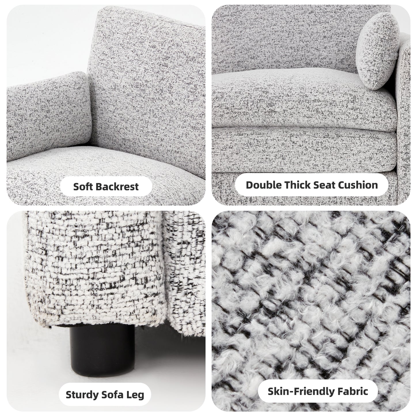 YODOLLA 89" Chenille Sofa, 3-Seater, 2 Removable Pillows, Gray