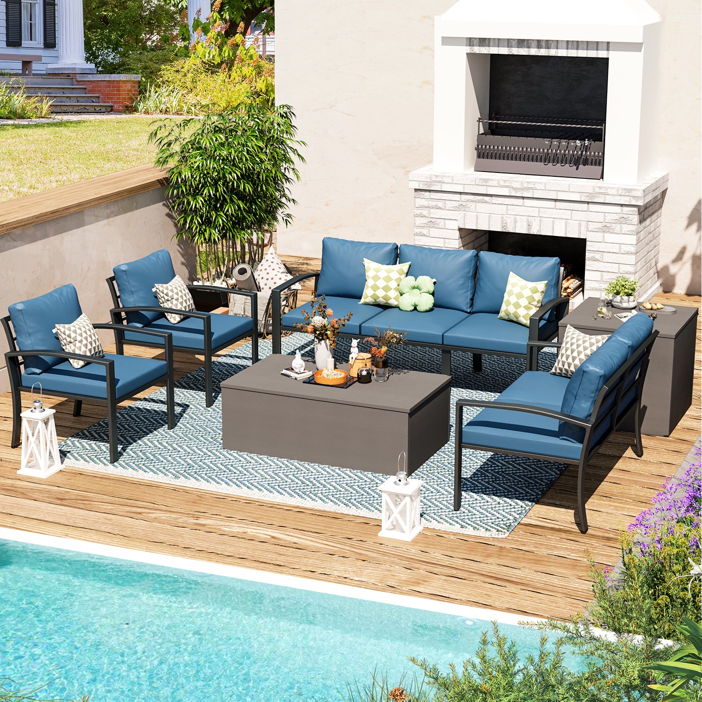 YODOLLA 6 Pieces Meatl Patio Furniture Set, Blue