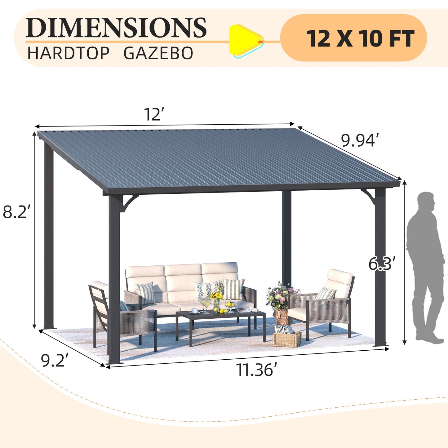 YODOLLA 12' x 10' Outdoor Hardtop Pergola Gazebo for Patio