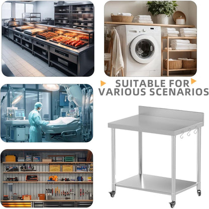 YODOLLA Stainless Steel Table 36"x30" with Backsplash and Knife Blocks Prep Tables for Commercial Kitchen