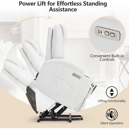 YODOLLA Power Lift Recliner Chair for Elderly with Side Pockets, Fabric, White