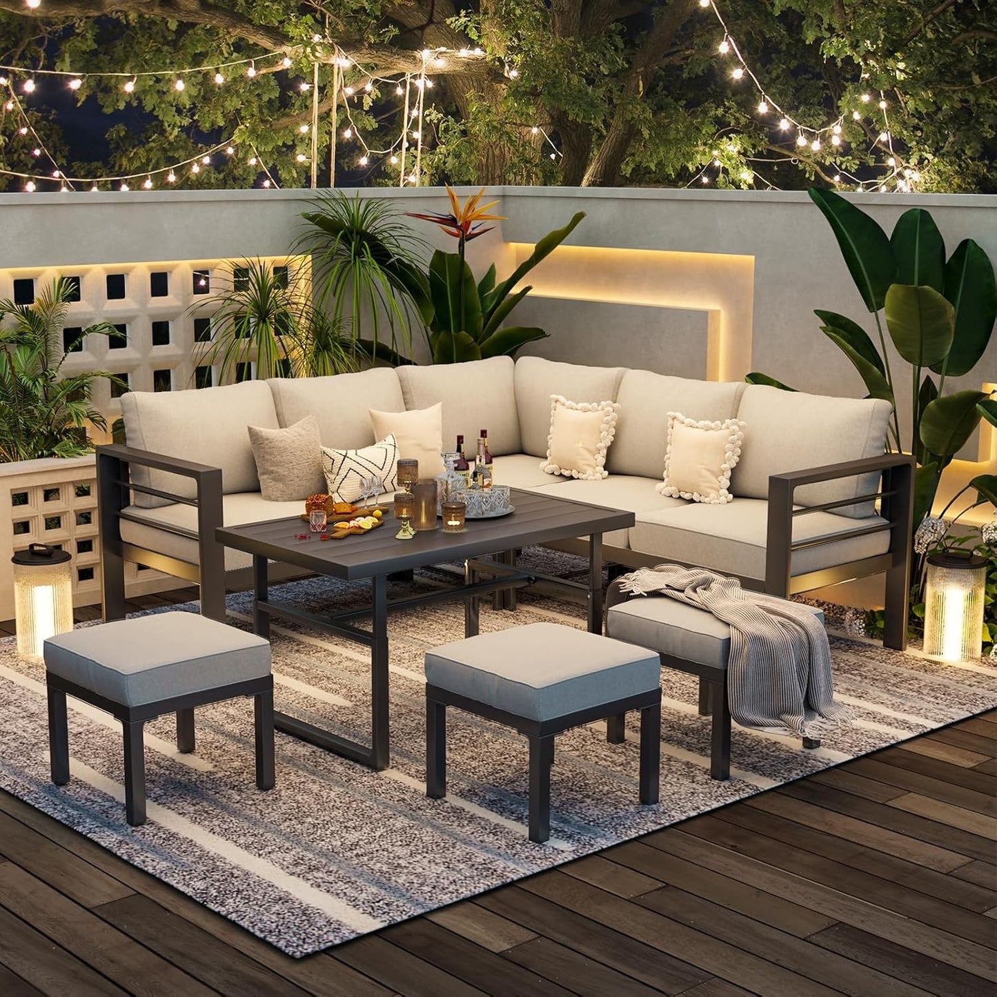 YODOLLA Outdoor Conversation Table and Chair Sets for Lawn Furniture Set, Grey