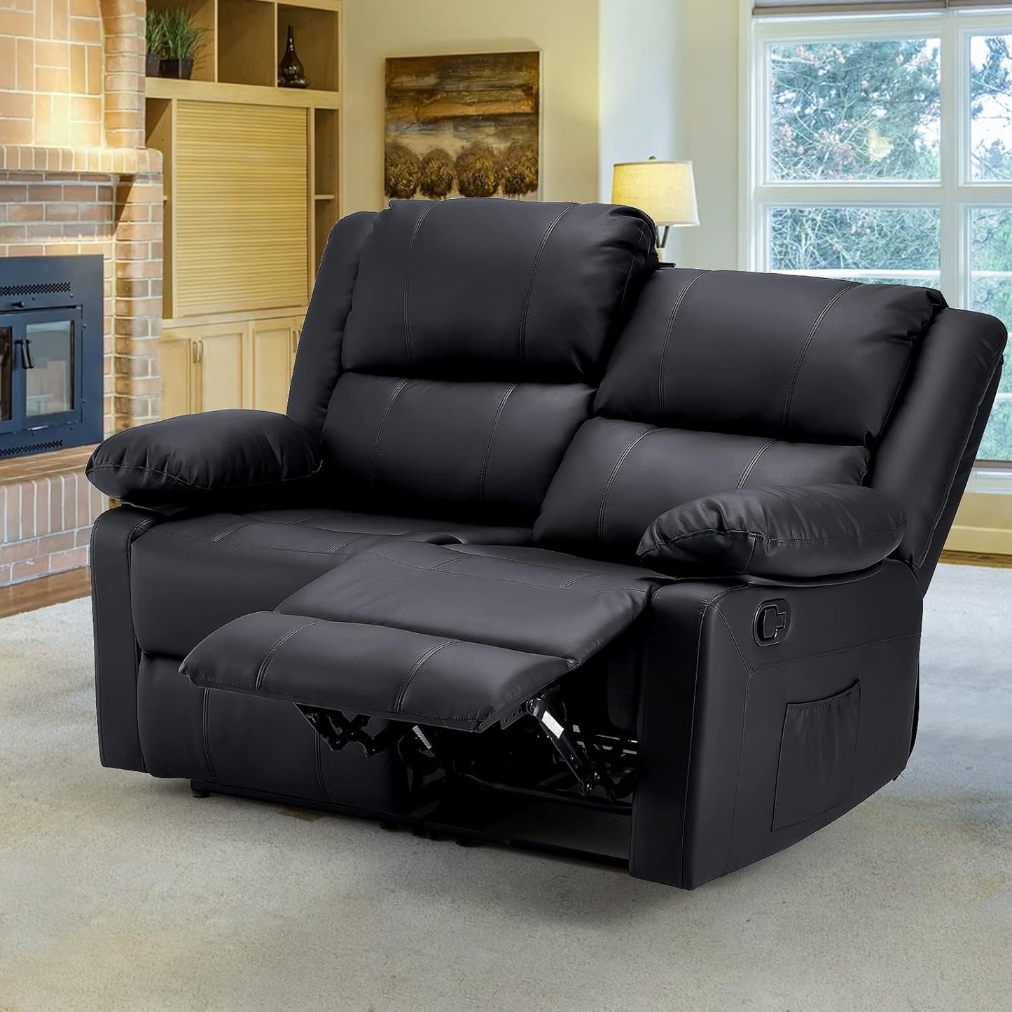 YODOLLA 2 Seat Loveseat Recliner with Heat&Massage Function, Faux Leather, Black