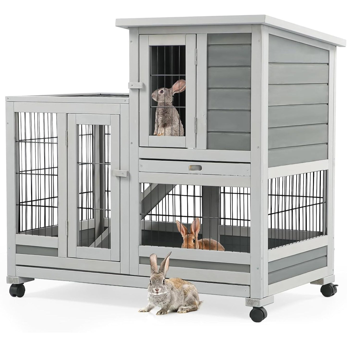 YODOLLA 37" Rabbit Cage with Wheels, Gray