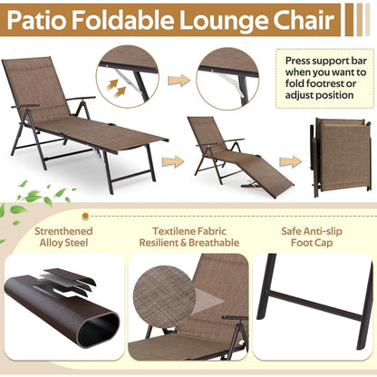 YODOLLA 7 Back & 2 Leg Adjustable Outdoor Chaise Lounge Chair Set of 2, Brown