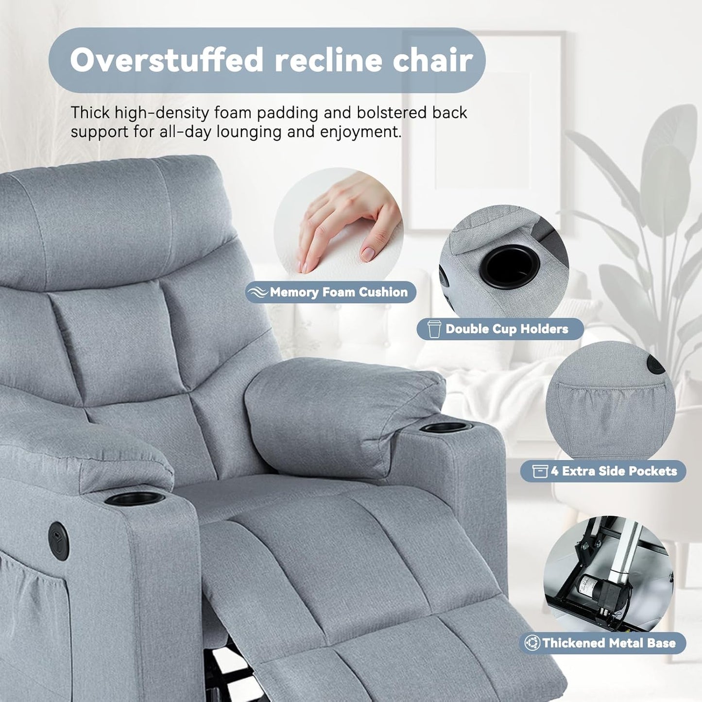 YODOLLA Massage Power Lift Recliner for Elderly