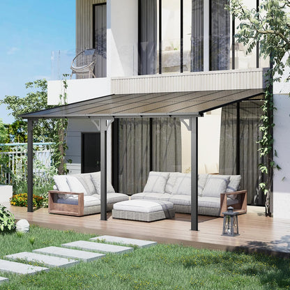 YODOLLA 14' x 10' Hard Top Lean to Gazebo Outdoor Pergola, Dark Grey