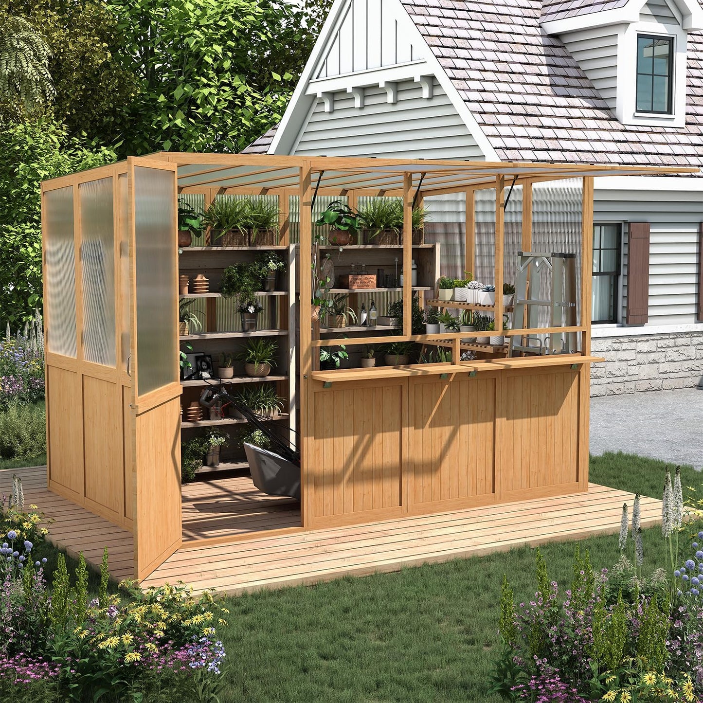 YODOLLA 6x10 FT Wood Greenhouse for Outdoors