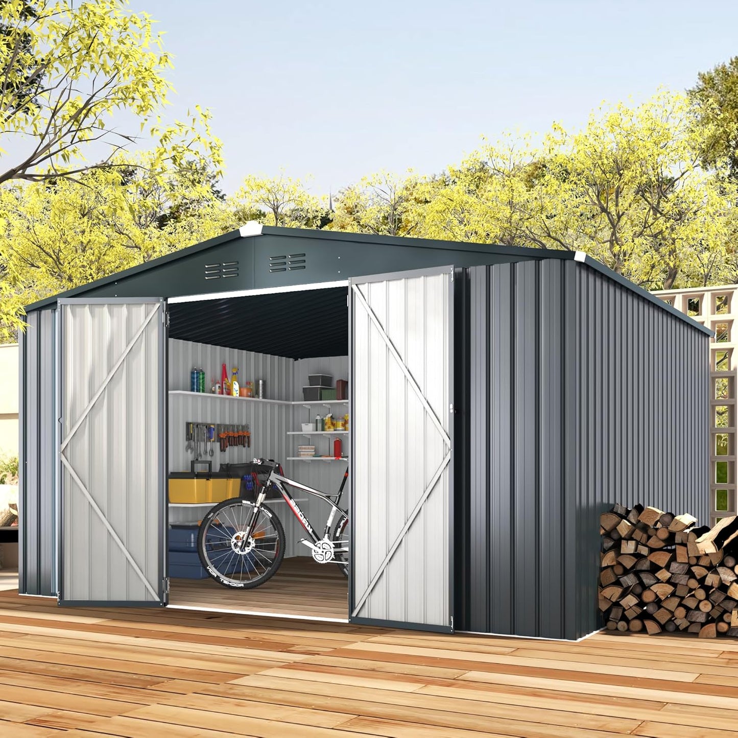 YODOLLA Shed 12' x 10' Outdoor Storage Shed, Dark Grey