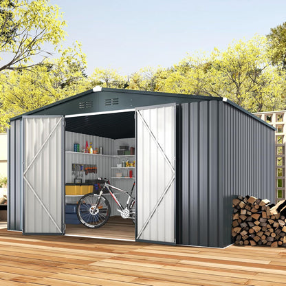 YODOLLA Shed 12' x 10' Outdoor Storage Shed, Dark Grey
