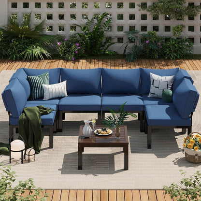 YODOLLA Outdoor Patio Furniture Set, 7 Piece Metal Patio Sectional Conversation Sofa