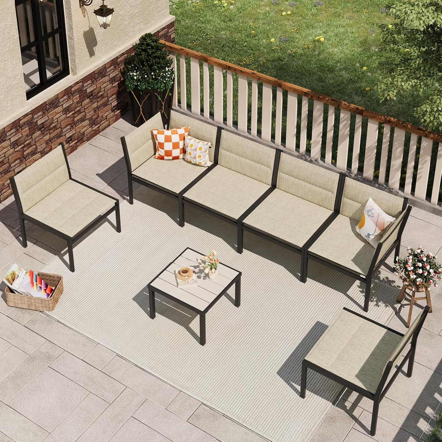 YODOLLA 7-Pc Sectional Patio Set Textilene Fabric, Yellow