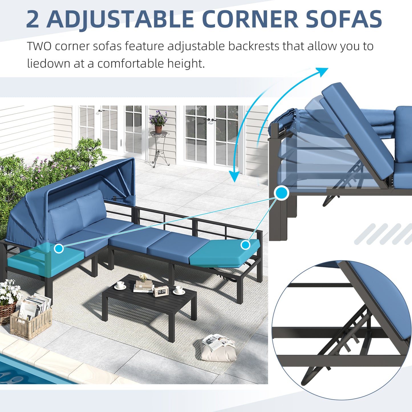 YODOLLA Patio Furniture Set with Retractable Canopy, Dark Blue
