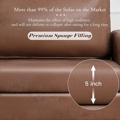 YODOLLA 79 Inch Sofa Couch for Living Room, Faux Leather, Brown