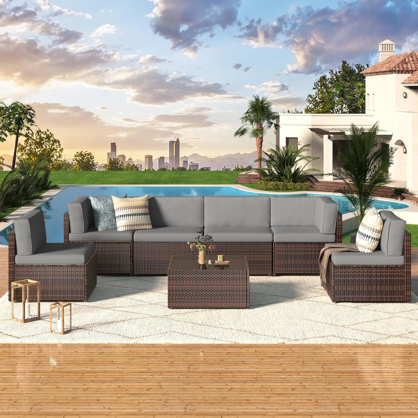 YODOLLA 7 piece patio dining set gray brown