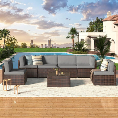 YODOLLA 7 piece patio dining set gray brown