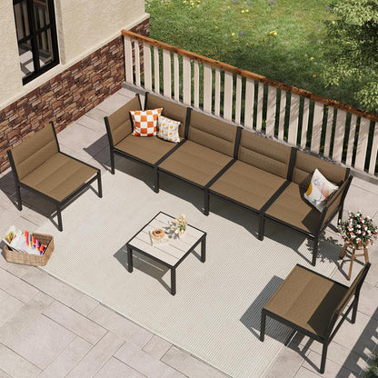YODOLLA 7-Pc Sectional Patio Set Textilene Fabric, Brown