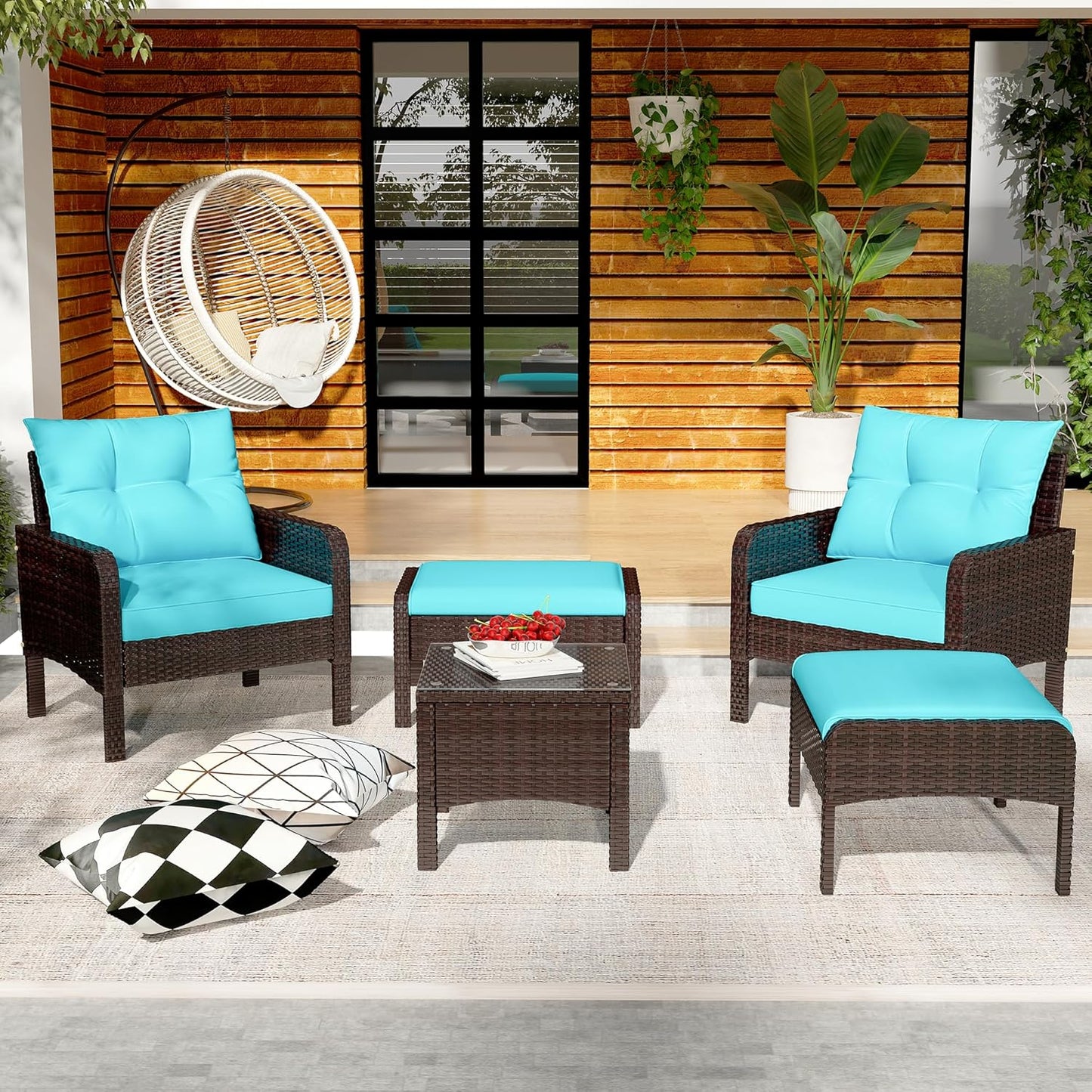 YODOLLA Outdoor 5 Pieces Patio Furniture Set, Blue