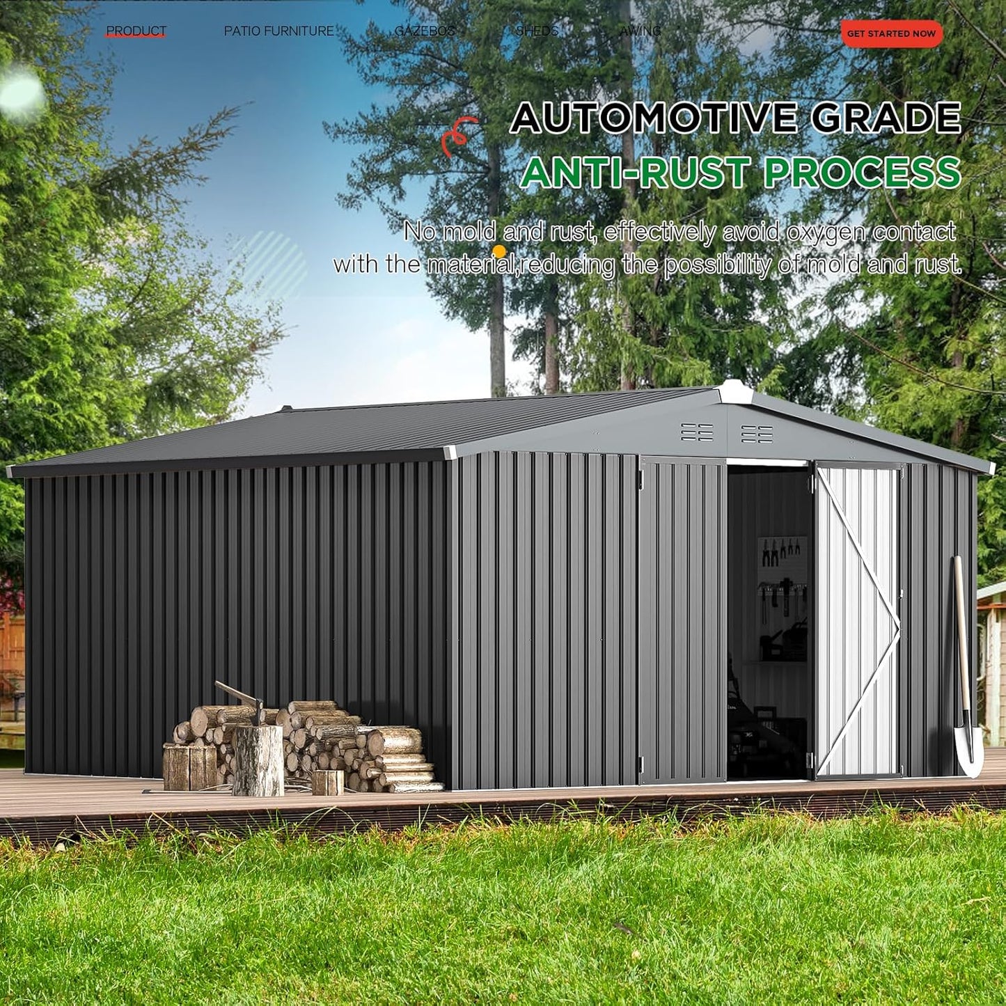 YODOLLA Shed 12' x 12' Storage Shed, Dark Grey