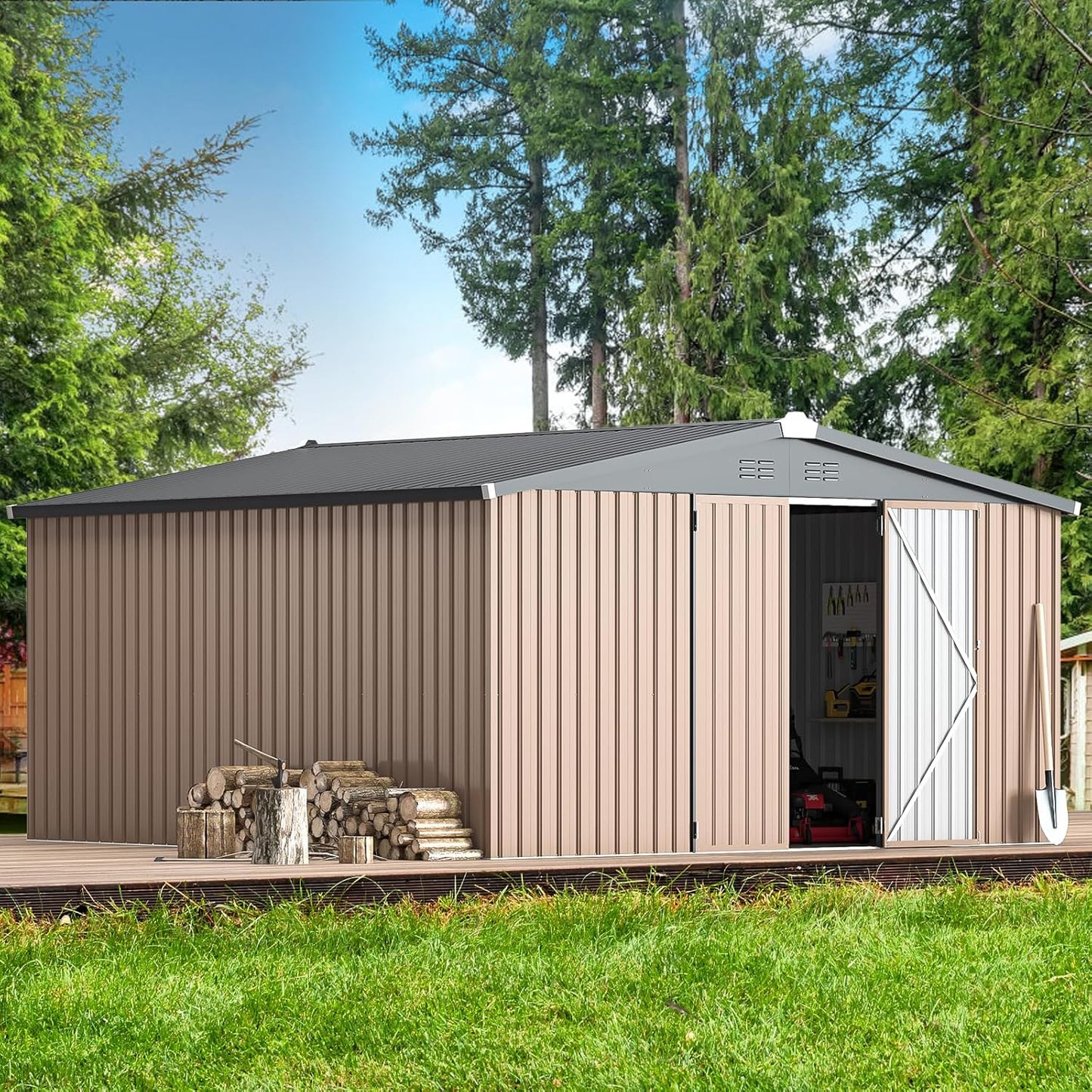 YODOLLA Shed 12' x 12' Storage Shed, Grey