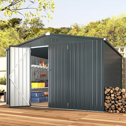 YODOLLA 10'x10' Metal Storage Shed, Dark Grey