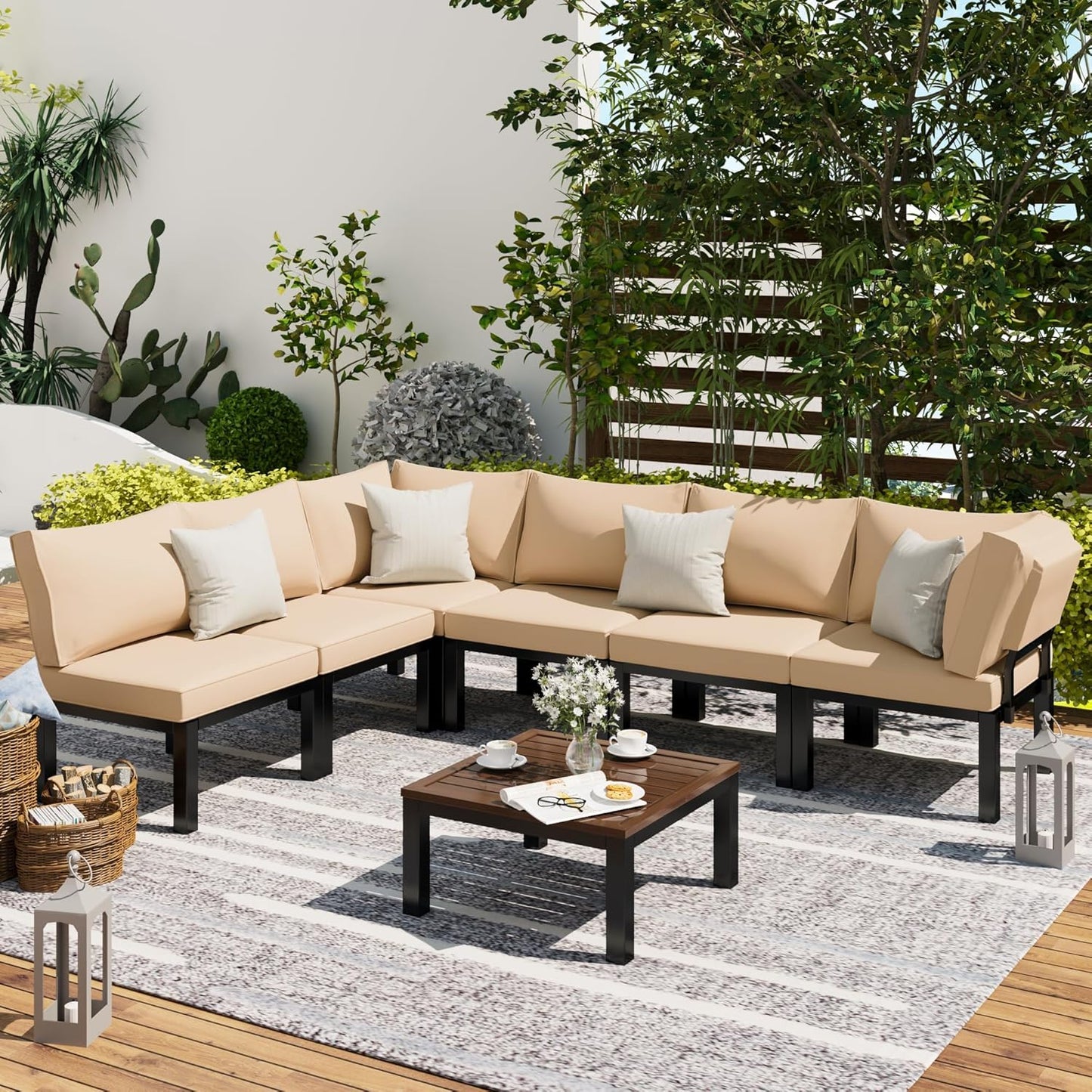YODOLLA Outdoor Patio Furniture Set, 7 Piece Metal Patio Sectional Conversation Sofa