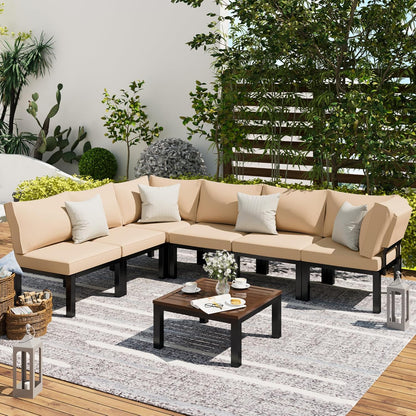 YODOLLA Outdoor Patio Furniture Set, 7 Piece Metal Patio Sectional Conversation Sofa