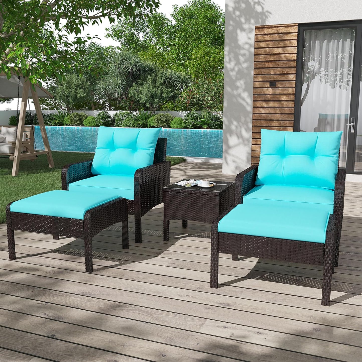 YODOLLA Outdoor 5 Pieces Patio Furniture Set, Blue