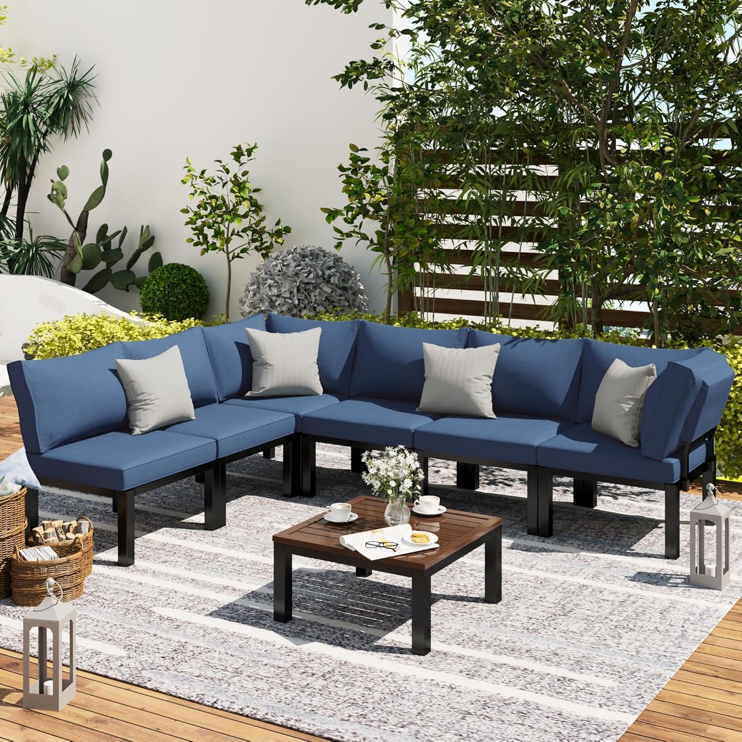 YODOLLA Outdoor Patio Furniture Set, 7 Piece Metal Patio Sectional Conversation Sofa