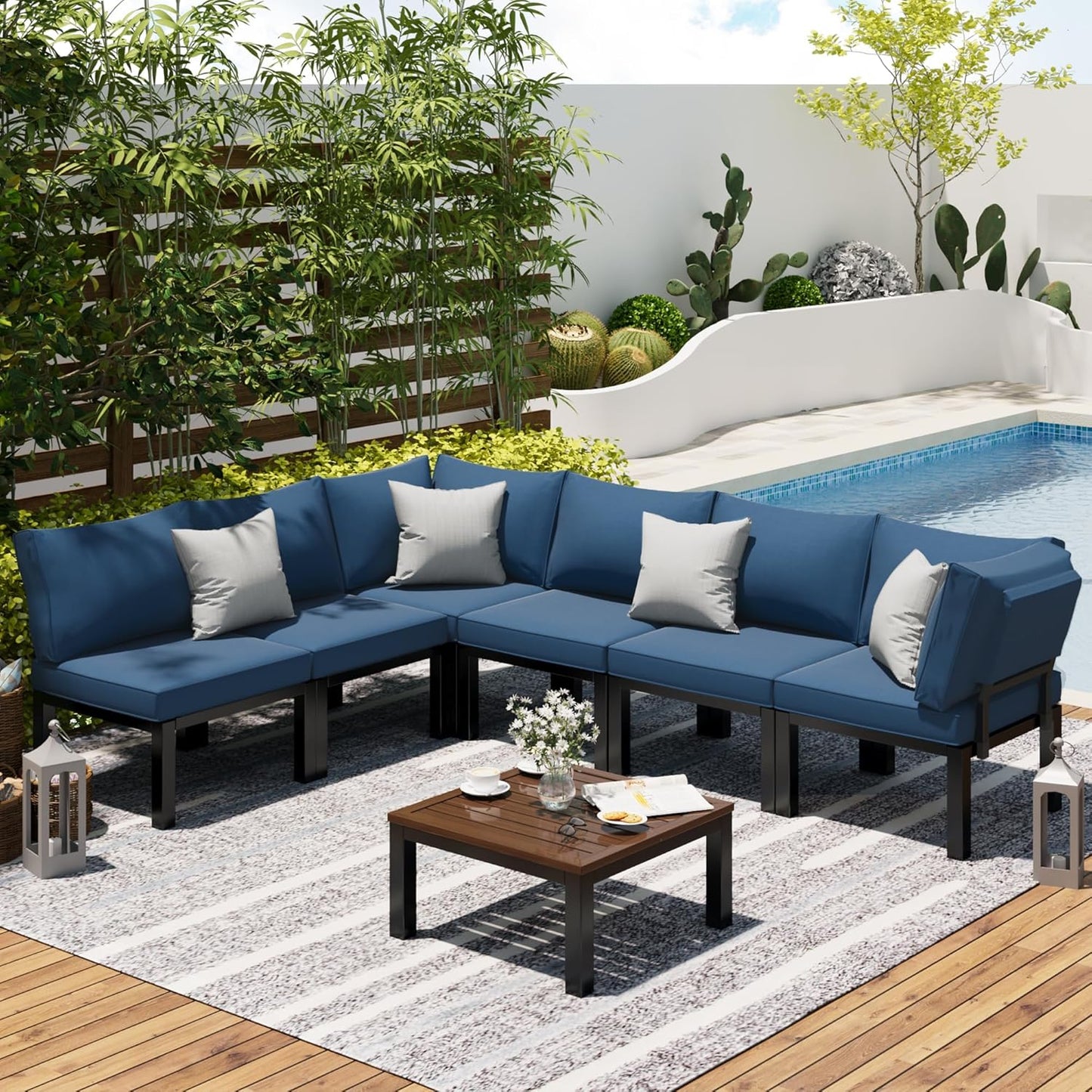 YODOLLA Outdoor Patio Furniture Set, 7 Piece Metal Patio Sectional Conversation Sofa