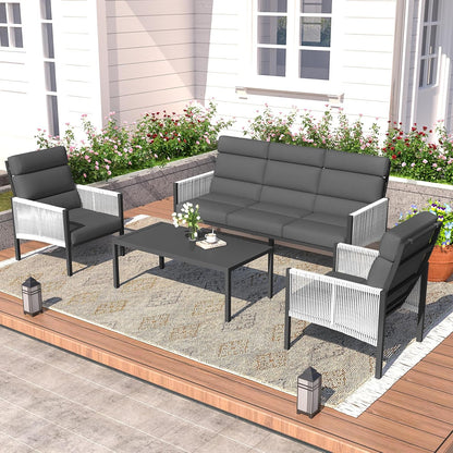 YODOLLA 4 Pieces Aluminum Patio Furniture Set with PE Rope Armrest, Dark Grey