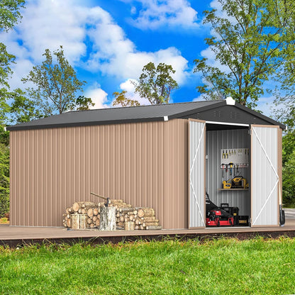 YODOLLA 10x14 Metal Outdoor Storage Garden Shed, Gray