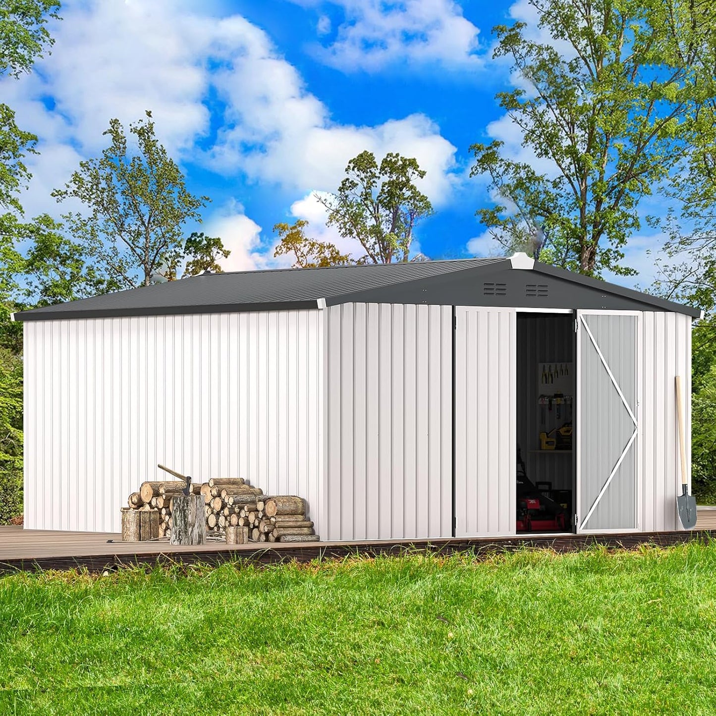 YODOLLA Shed 12' x 12' Storage Shed, White
