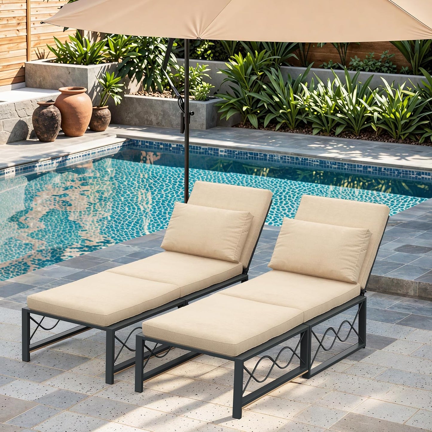 YODOLLA Outdoor Metal Chaise Lounge Chair Adjustable 5-Position Recliner