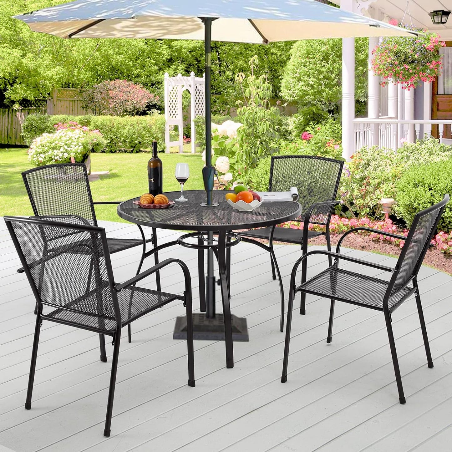 YODOLLA Metal Patio Table with Umbrella Hole