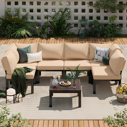 YODOLLA Outdoor Patio Furniture Set, 7 Piece Metal Patio Sectional Conversation Sofa