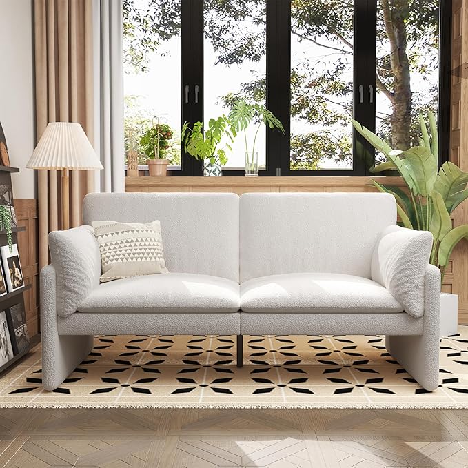 YODOLLA 68" Teddy Velvet Loveseat, Comfy 2-Seater Sofa, White