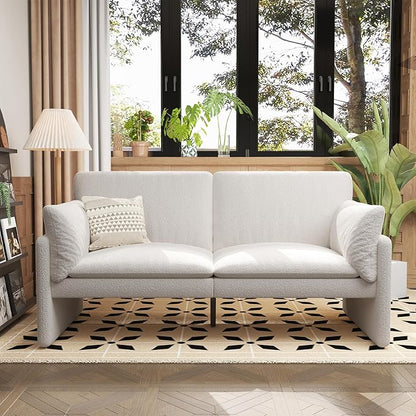 YODOLLA 68" Teddy Velvet Loveseat, Comfy 2-Seater Sofa, White