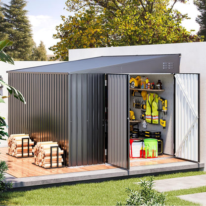 YODOLLA 8x10 Lean-to Shed, Outdoor Storage Shed, Dark Gray