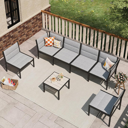 YODOLLA 7-Pc Sectional Patio Set Textilene Fabric, Dark Grey