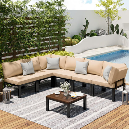 YODOLLA Outdoor Patio Furniture Set, 7 Piece Metal Patio Sectional Conversation Sofa