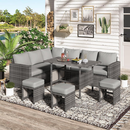 YODOLLA 7 Pieces Outdoor Wicker Rattan Furniture Set, Gray