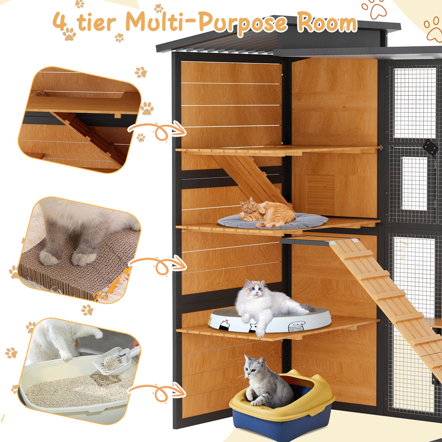 YODOLLA Large Spacious Cat Cage With Weatherproof Roof, Coffee