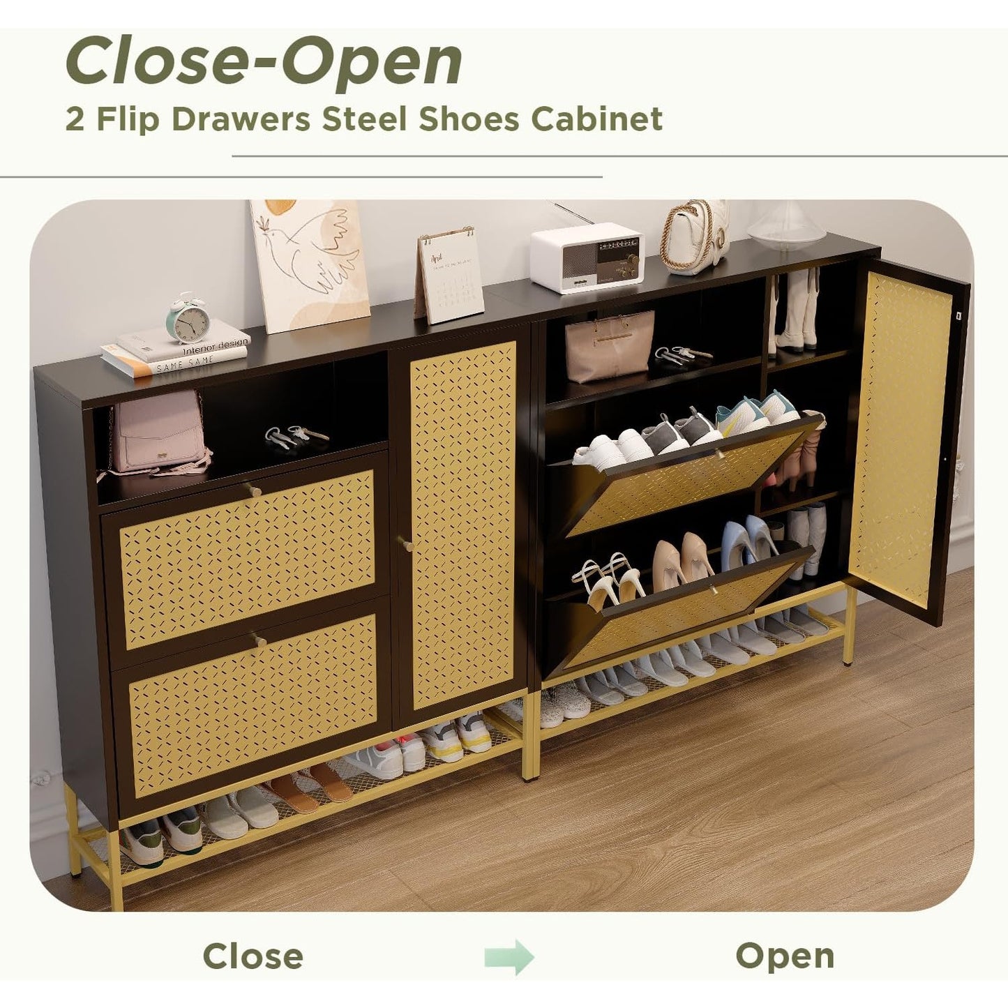 YODOLLA Shoe Storage Cabinet with 2 Flip Drawers Hidden Shoe Organizer