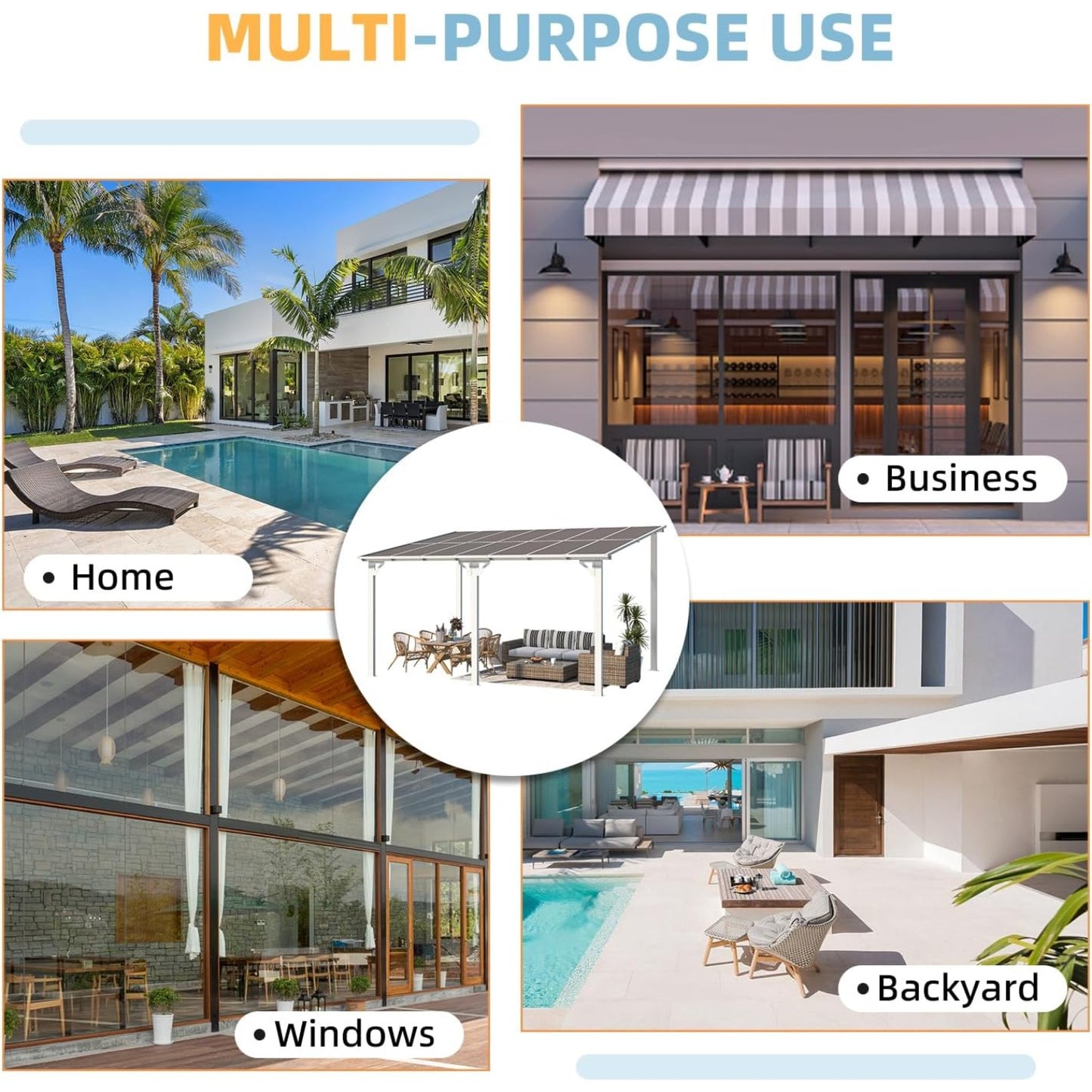 YODOLLA 14' x 10' Hard Top Lean to Gazebo for Patio, White